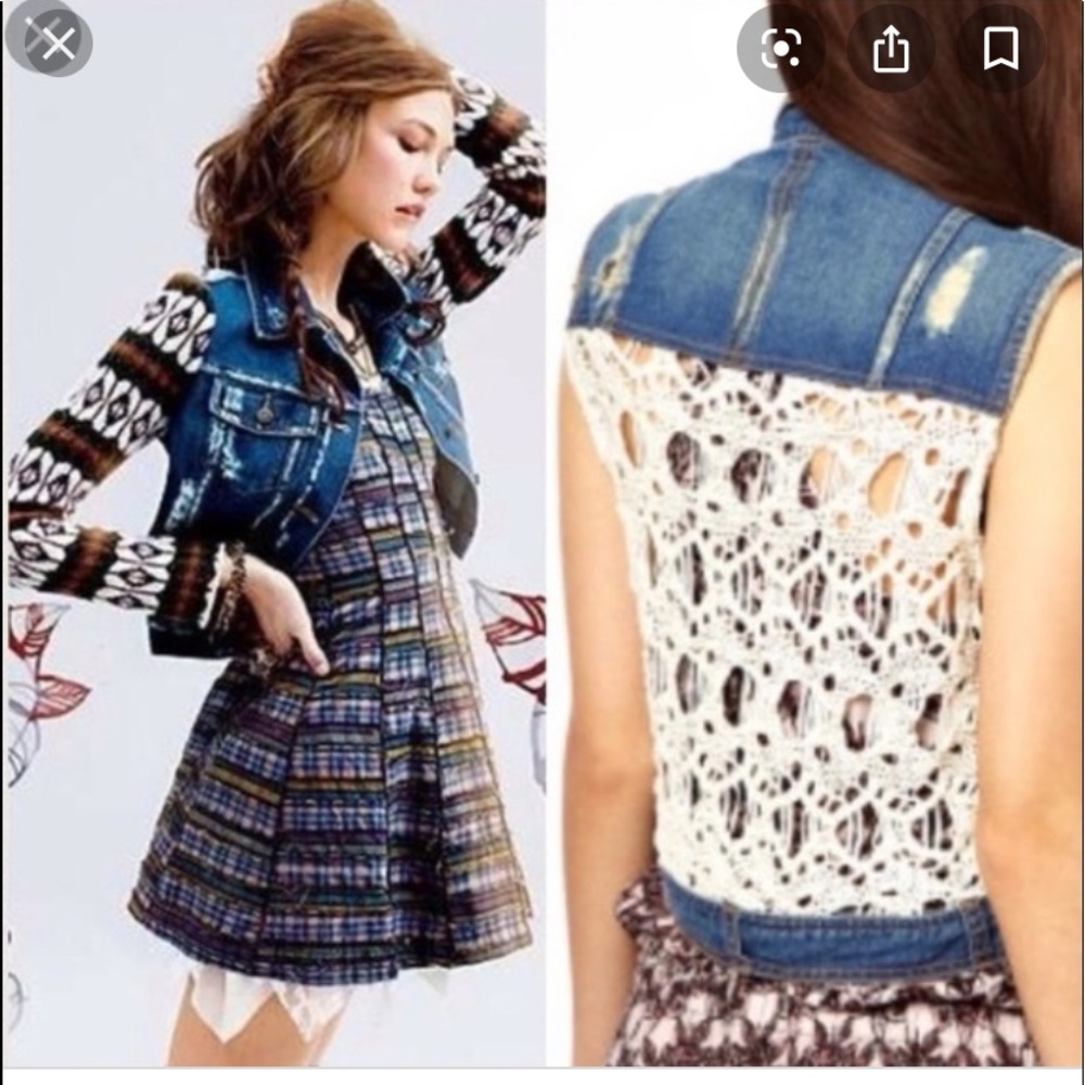 Free People denim and crochet vest